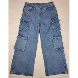 Ragged Jeans Priest Blue Wide Leg Cargo Pants RJCD11003DN Medium Wash 35x31